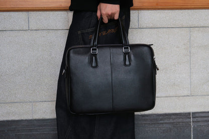 Triple zip unisex cowhide leather briefcase laptop bag with sling