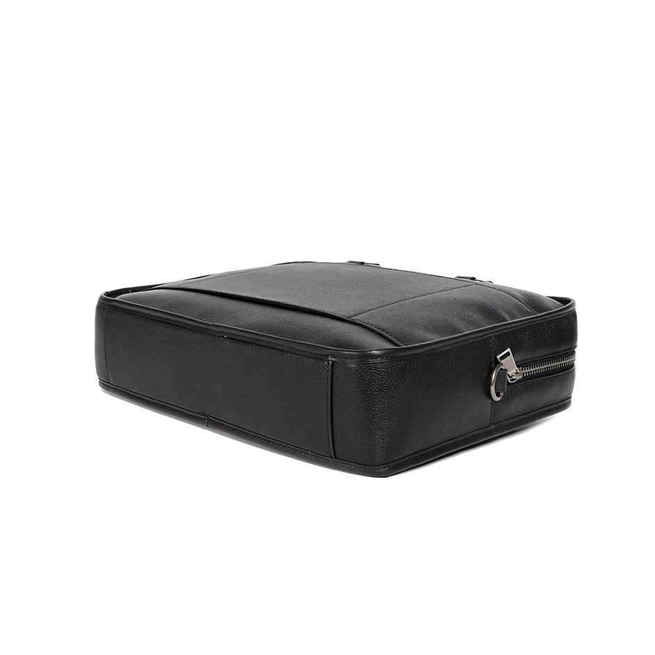 Unisex genuine cowhide leather travel briefcase zip design