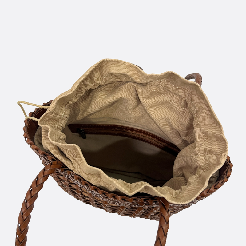 Women's genuine cowhide leather handbag handwoven Basket design
