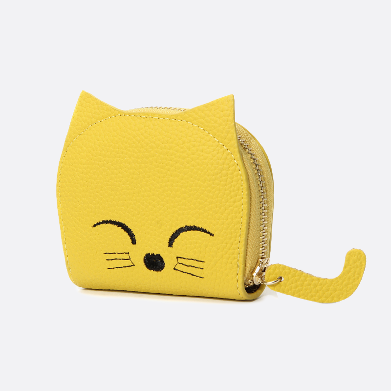 Women's and children's genuine cowhide leather cat card holder pouch bag charm