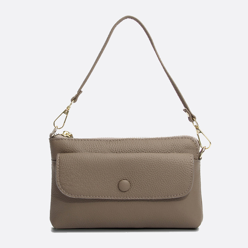 Women's cowhide leather clutch bag Button design