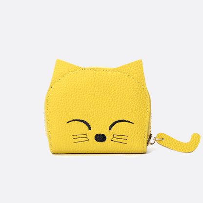 Women's and children's genuine cowhide leather cat card holder pouch bag charm