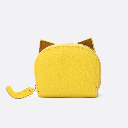 Women's and children's genuine cowhide leather cat card holder pouch bag charm