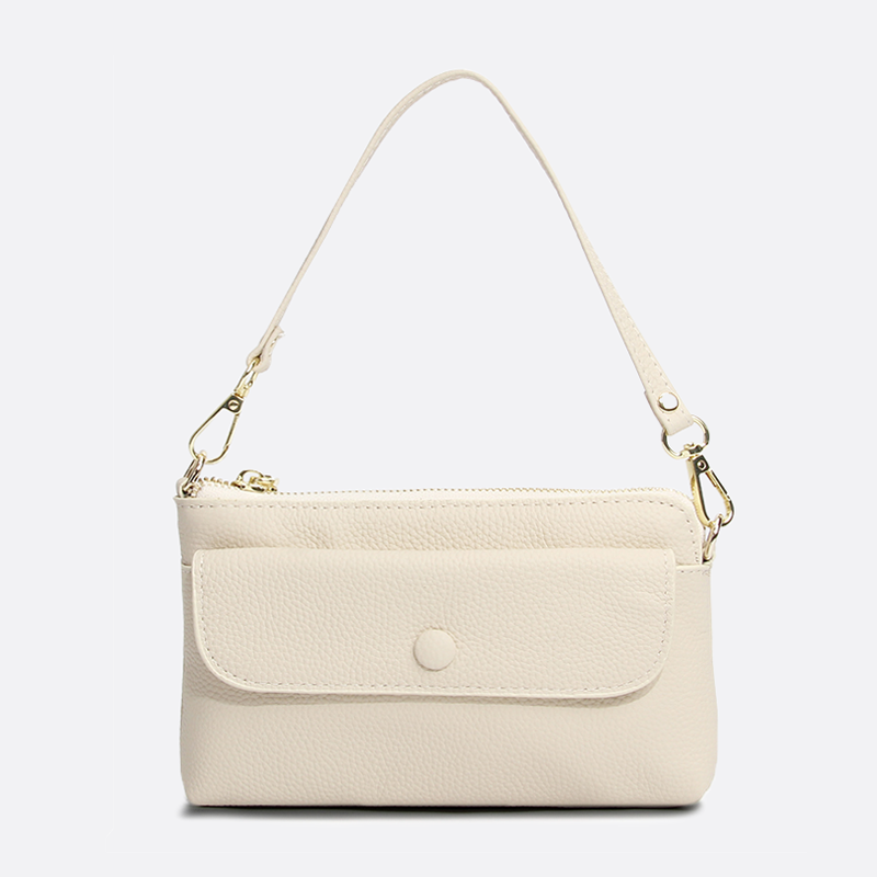 Women's cowhide leather clutch bag Button design