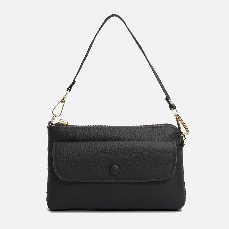Women's cowhide leather clutch bag Button design