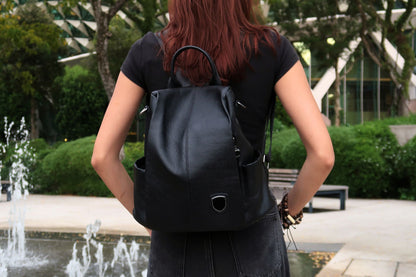 Women's cowhide leather Flap design anti theft backpack