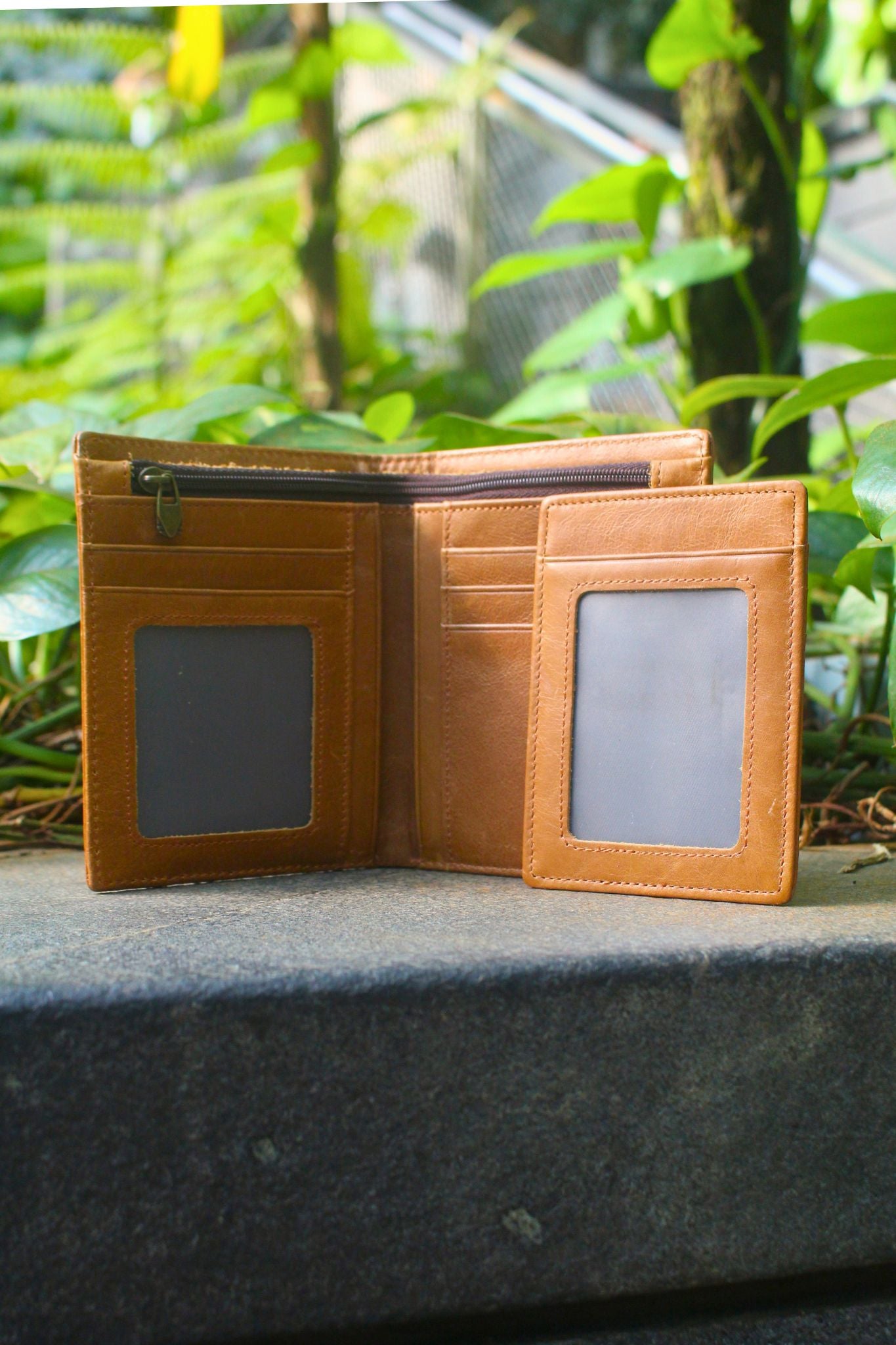 Women's and Men's unisex cowhide leather vertical flap wallet with additional card slot insert