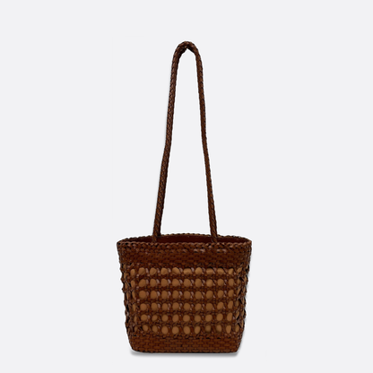Women's genuine cowhide leather handbag handwoven Basket design