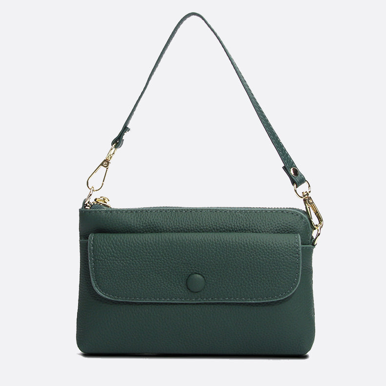Women's cowhide leather clutch bag Button design