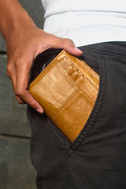 Women's and Men's unisex cowhide leather vertical flap wallet with additional card slot insert