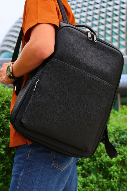 Unisex cowhide leather backpack Rectangular design