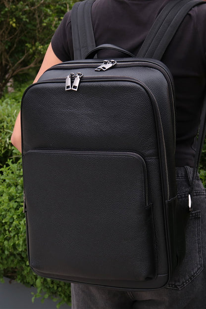 Unisex cowhide leather backpack Rectangular design