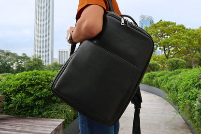 Unisex cowhide leather backpack Rectangular design