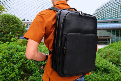 Unisex cowhide leather backpack Rectangular design