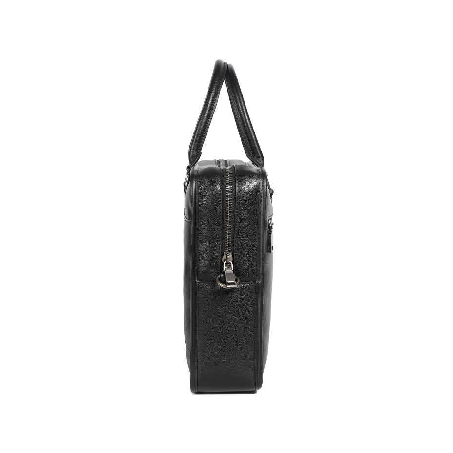 Unisex genuine cowhide leather travel briefcase zip design