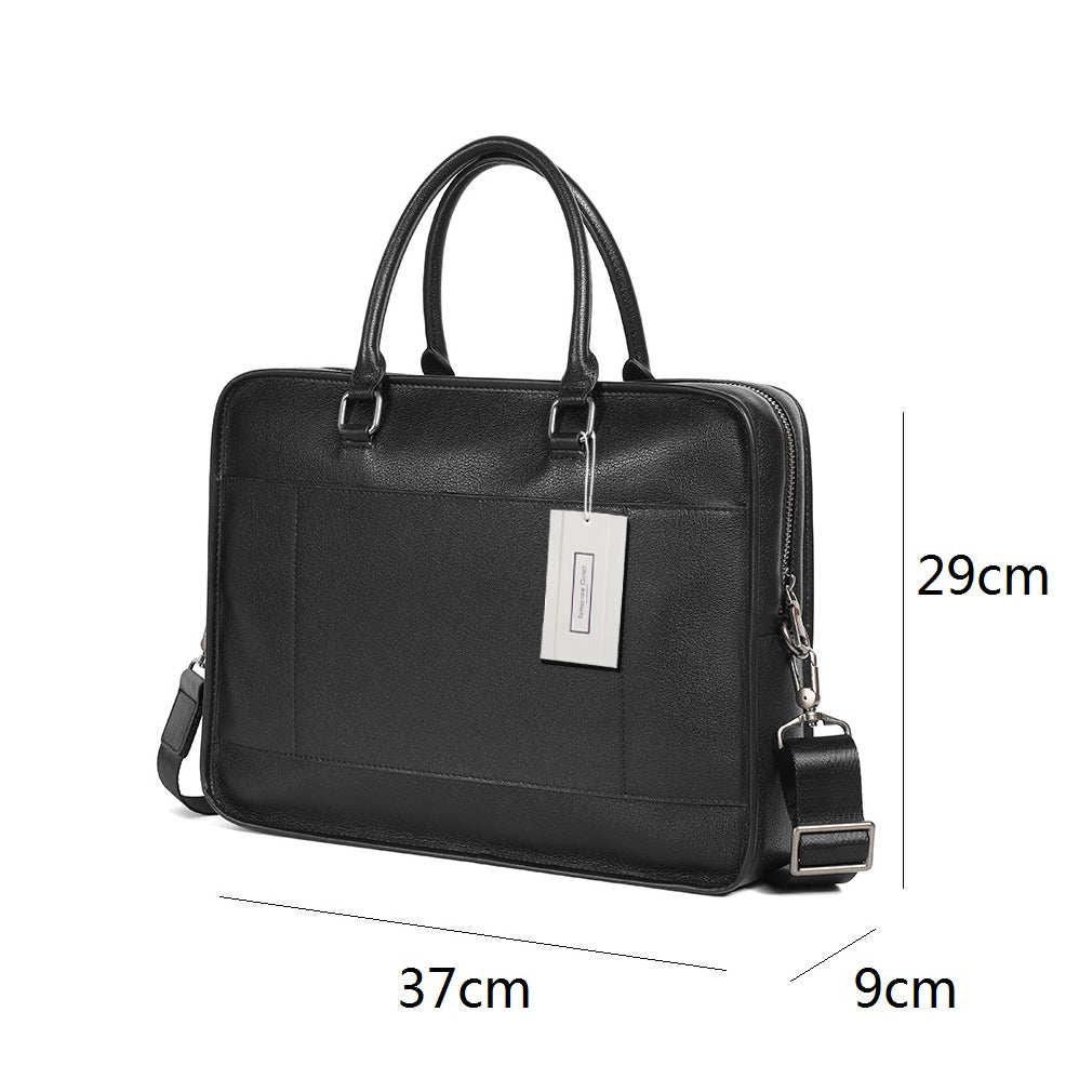Unisex genuine cowhide leather travel briefcase zip design
