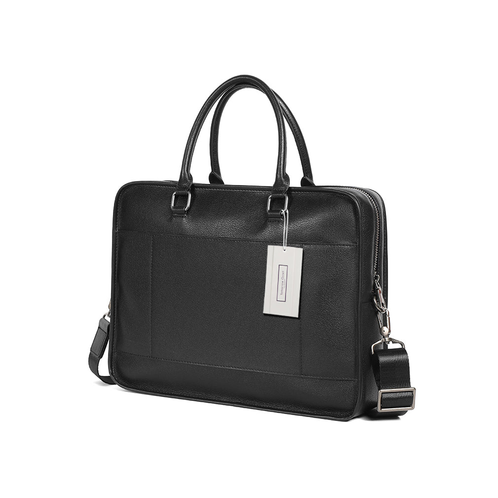 Unisex genuine cowhide leather travel briefcase zip design