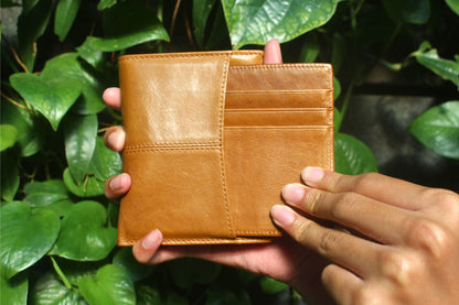 Women's and Men's unisex cowhide leather vertical flap wallet with additional card slot insert