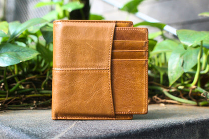 Women's and Men's unisex cowhide leather vertical flap wallet with additional card slot insert