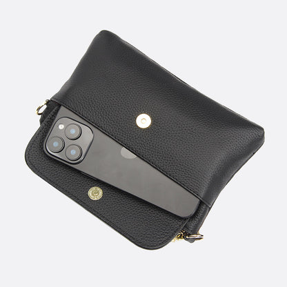 Women's cowhide leather clutch bag Button design
