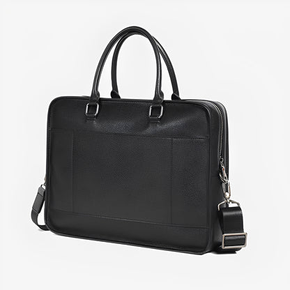 Unisex genuine cowhide leather travel briefcase zip design