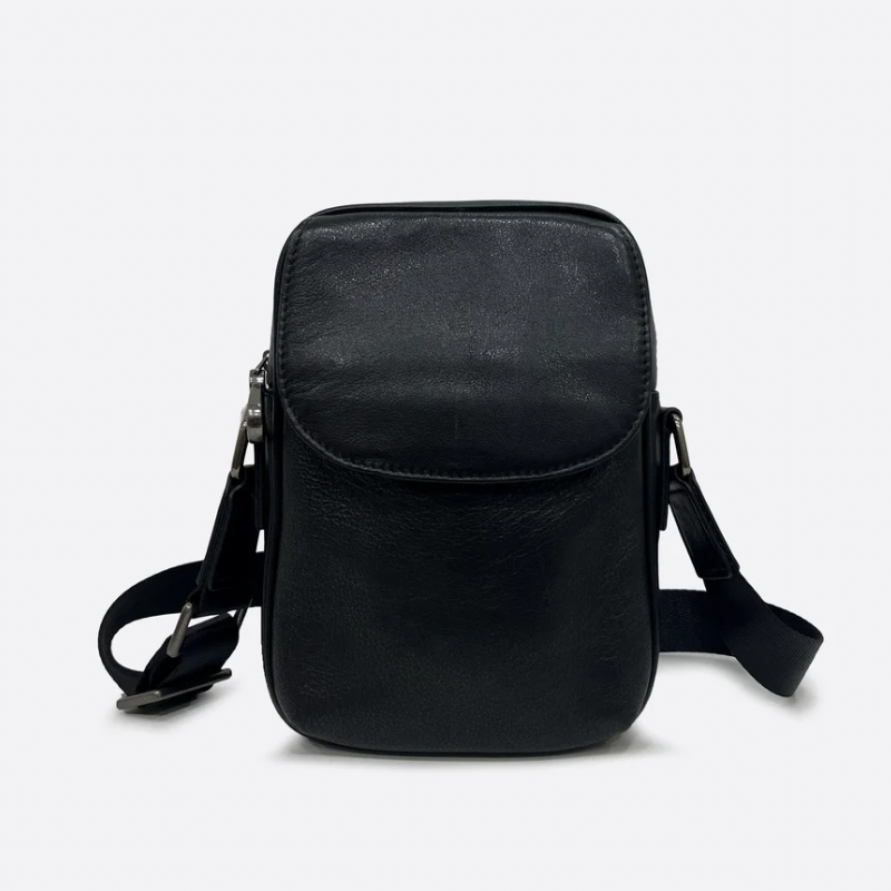 Flap design unisex genuine cowhide leather sling bag
