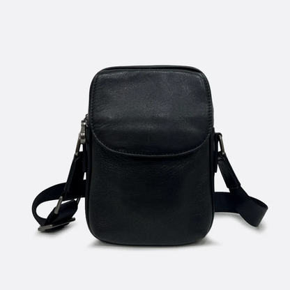 Flap design unisex genuine cowhide leather sling bag
