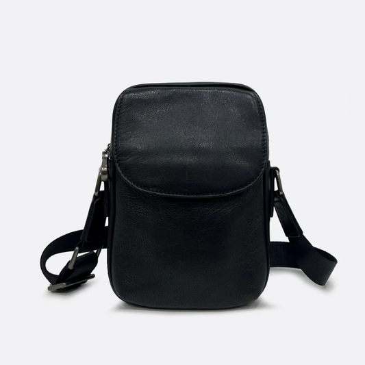 Flap design unisex genuine cowhide leather sling bag