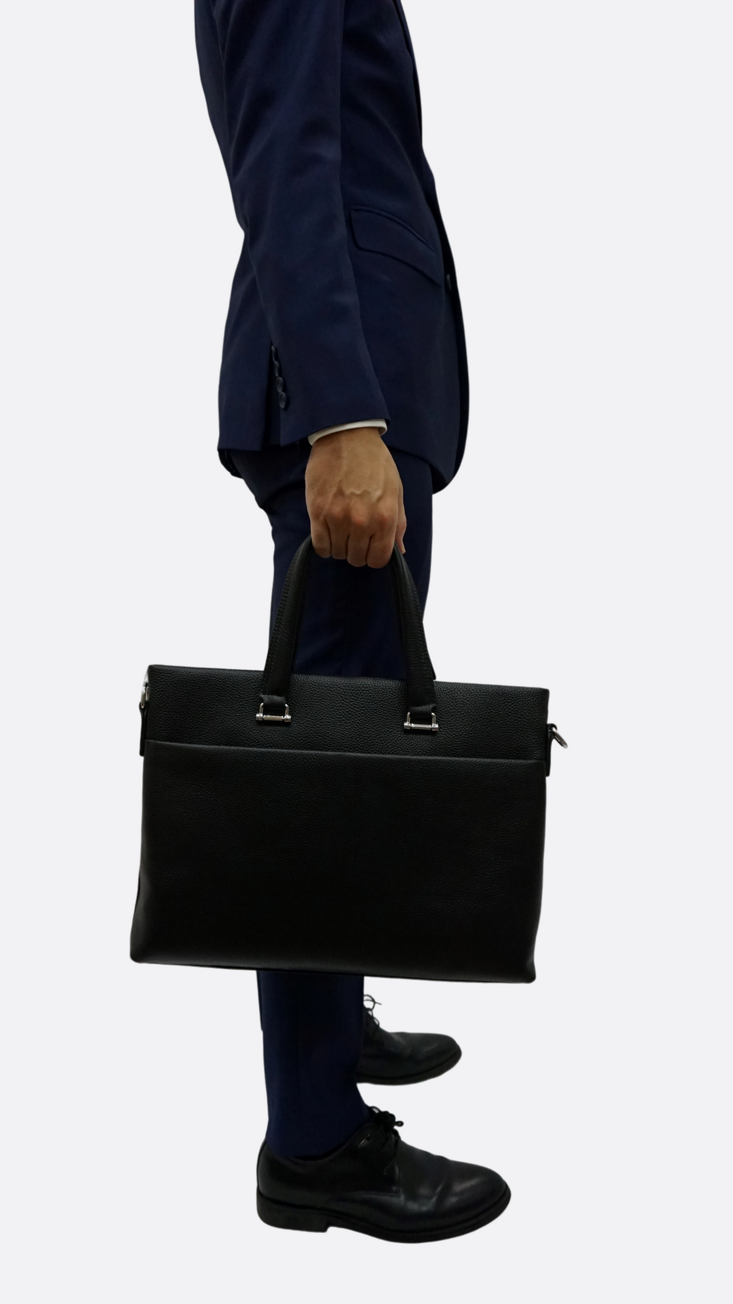 Unisex genuine cowhide leather slim briefcase laptop bag with sling Marcel V2 design