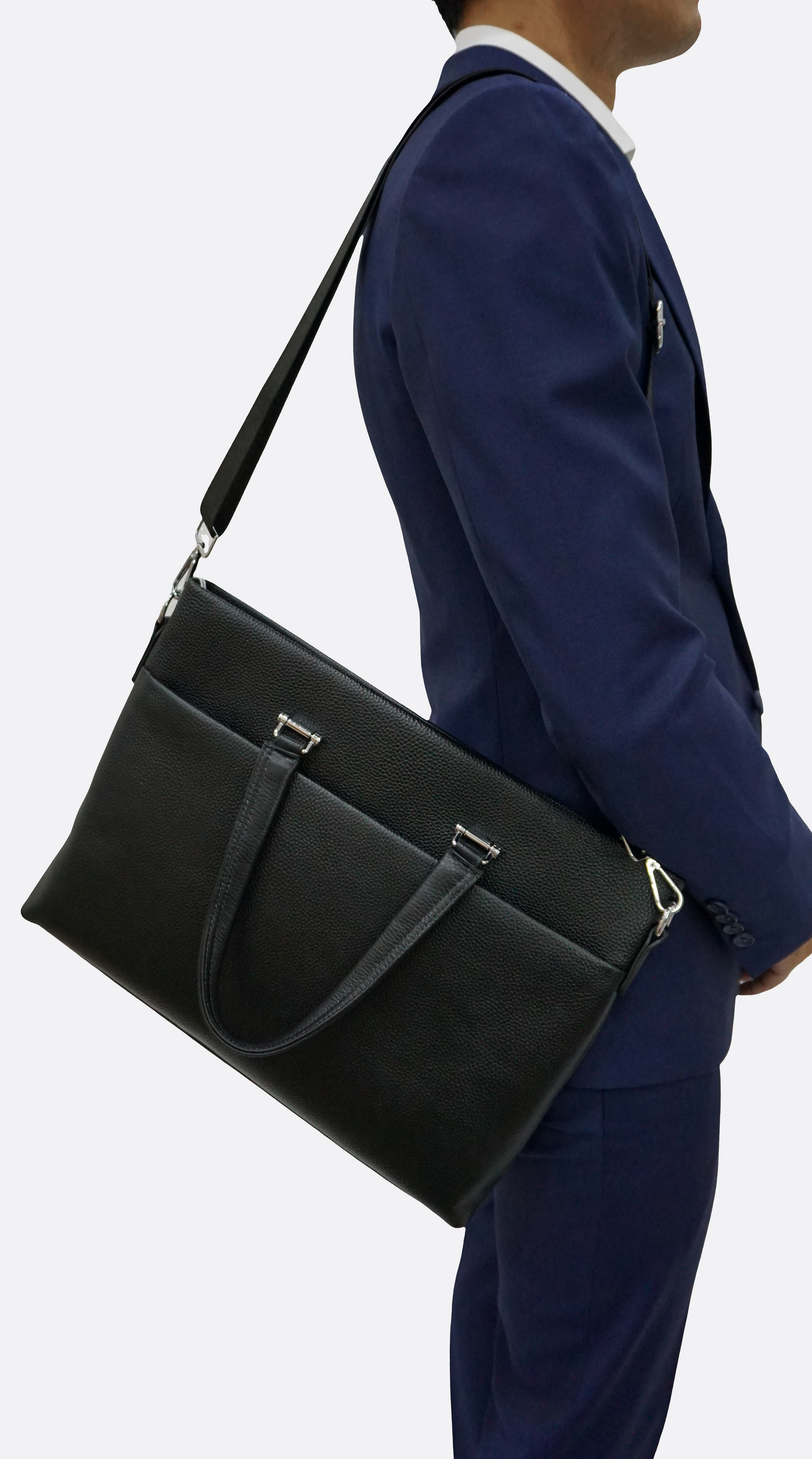 Unisex genuine cowhide leather slim briefcase laptop bag with sling Marcel V2 design
