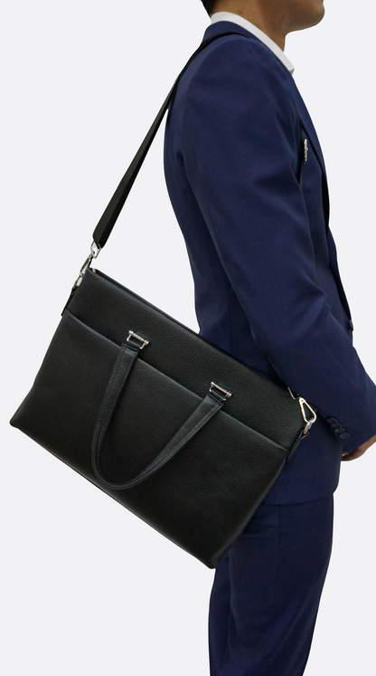 Unisex genuine cowhide leather slim briefcase laptop bag with sling Marcel V2 design