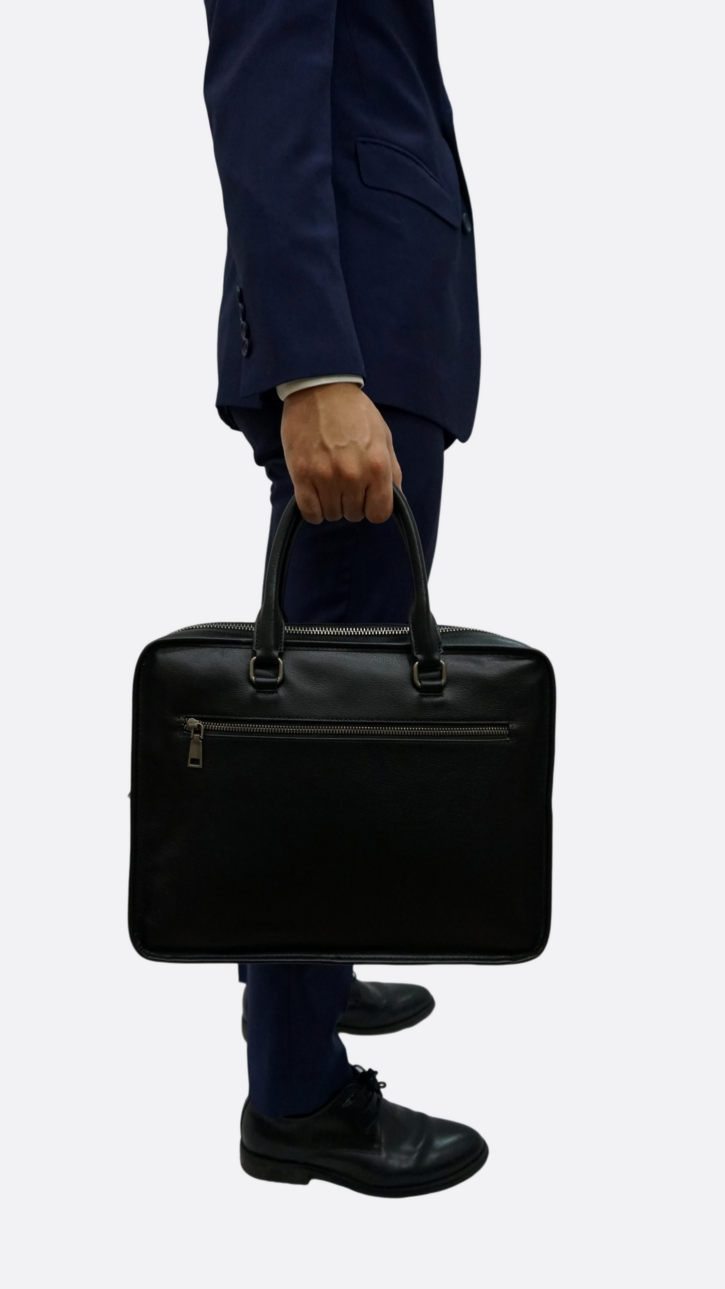 Unisex genuine cowhide leather travel briefcase zip design