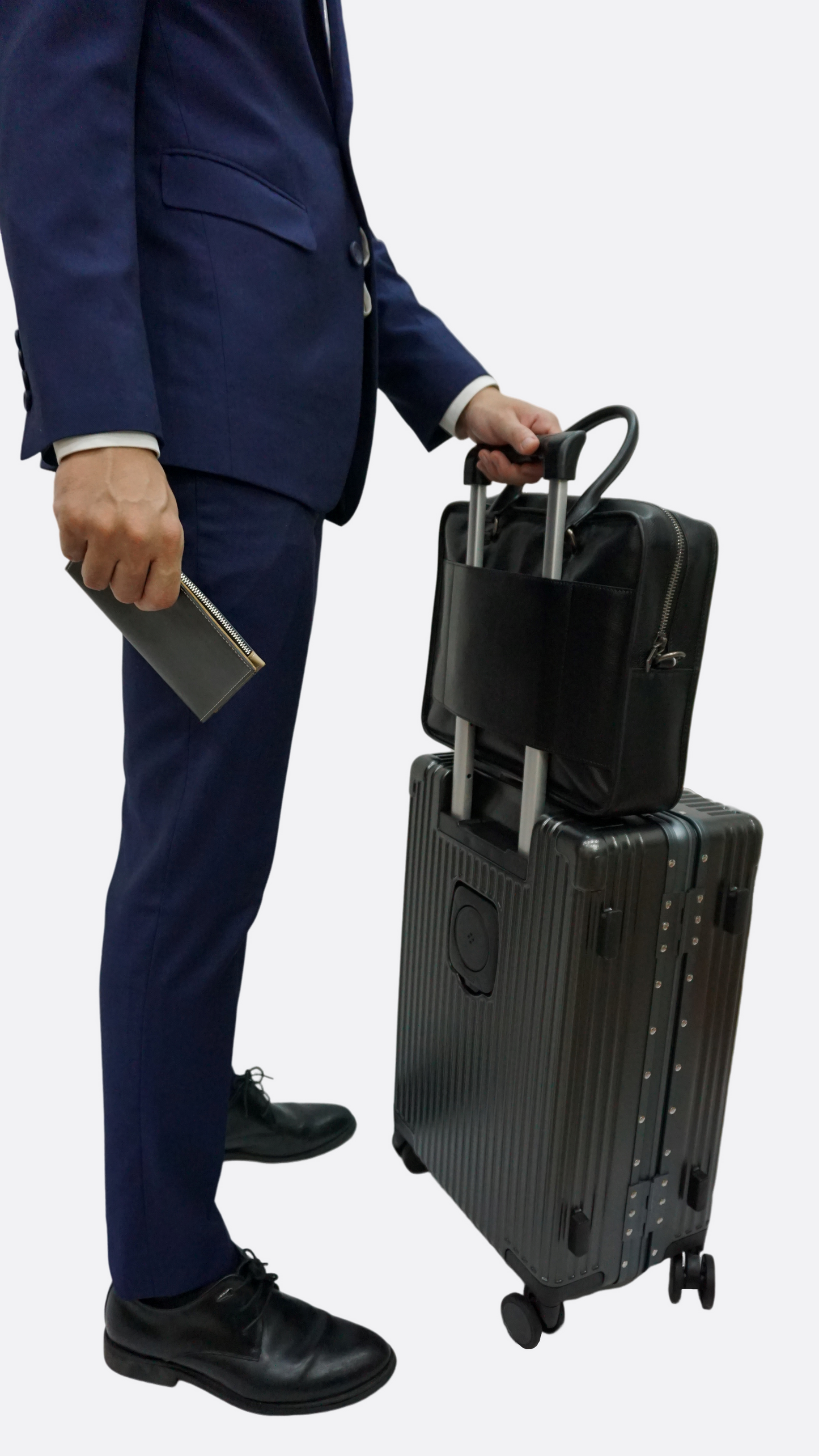 Unisex genuine cowhide leather travel briefcase zip design
