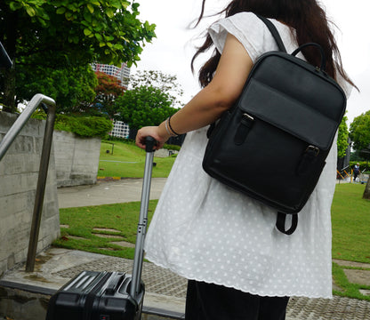 Unisex cowhide leather Torba design backpack with luggage/trolley sleeve
