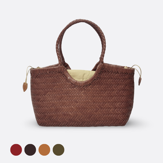 Women's handwoven genuine cowhide leather handbag Top Handle shopping tote V3