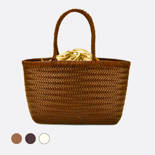 Women's handwoven genuine cowhide leather handbag Top Handle shopping tote