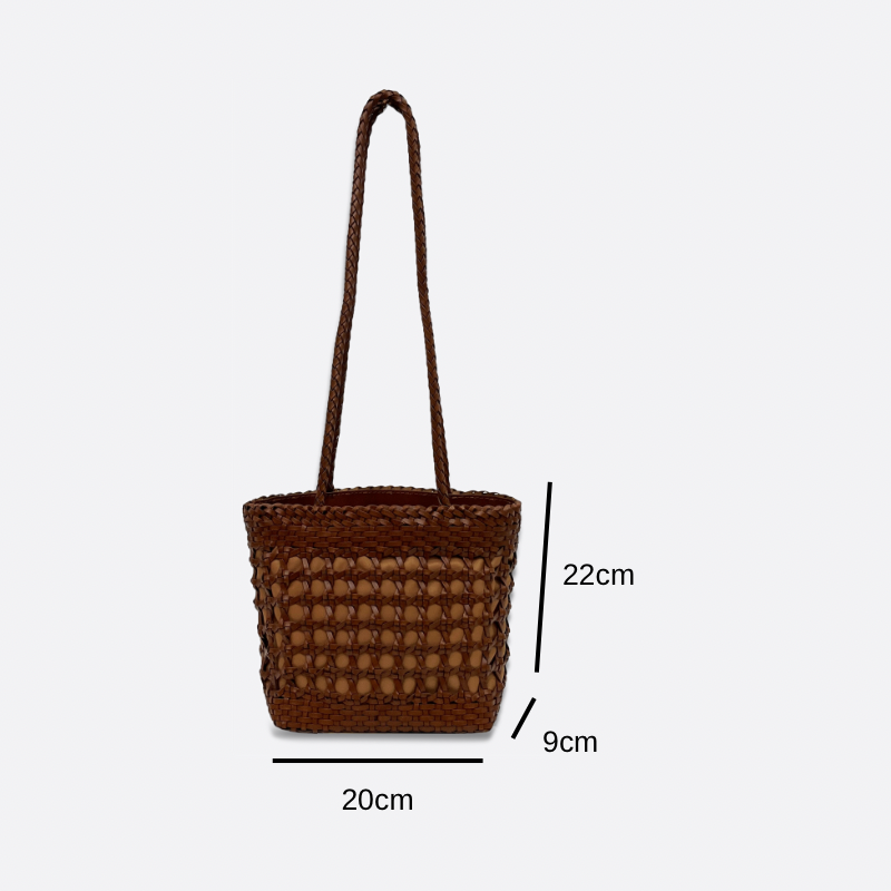 Women's genuine cowhide leather handbag handwoven Basket design