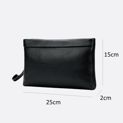 Unisex genuine cowhide leather hand clutch with wrist strap