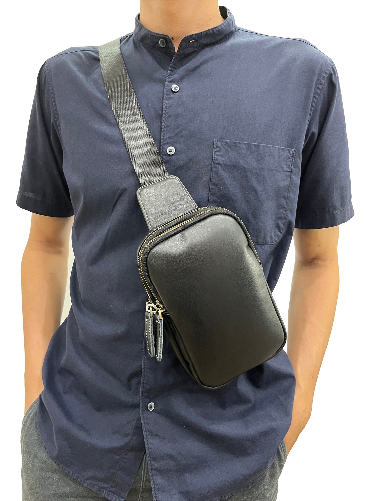 Unisex genuine cowhide leather fanny pack waist bag Davel design