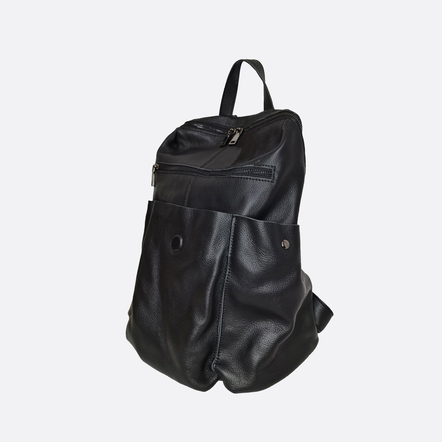 Unisex cowhide leather backpack Snap design with strap pouch