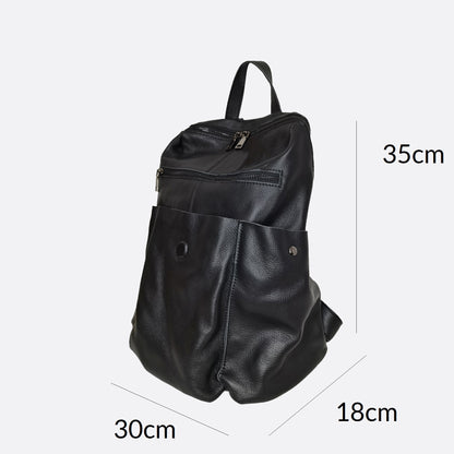 Unisex cowhide leather backpack Snap design with strap pouch