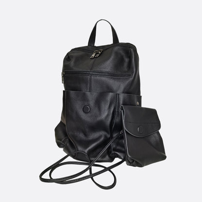 Unisex cowhide leather backpack Snap design with strap pouch