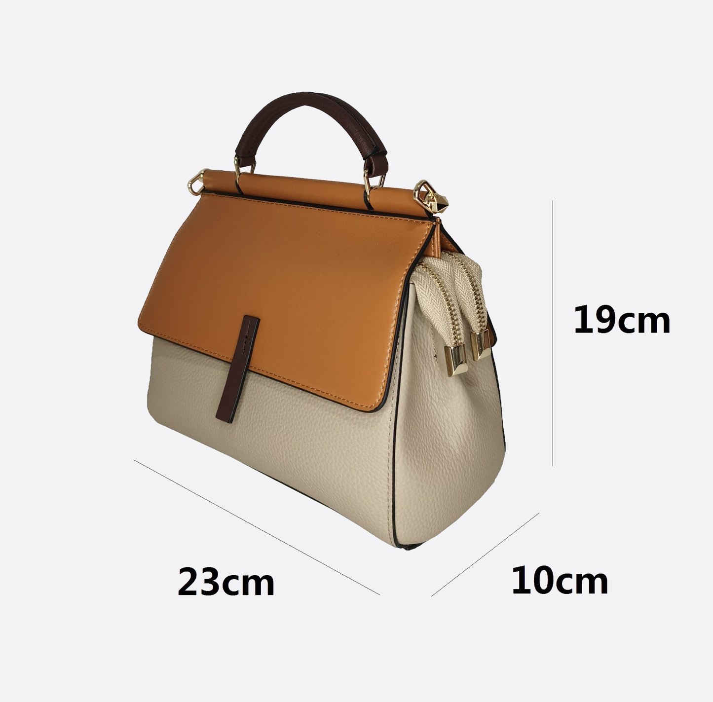 Women's cowhide leather handbag Lari design with 2 straps
