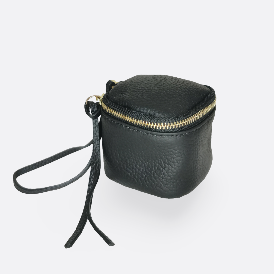 Women's genuine cowhide leather pouch Square design bag charm