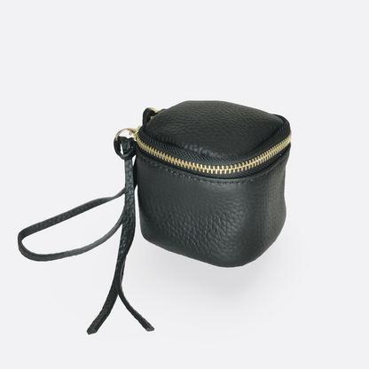 Women's genuine cowhide leather pouch Square design bag charm