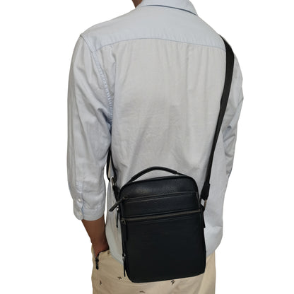 Zip design unisex genuine cowhide leather sling bag