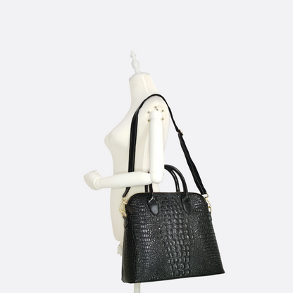 Women's genuine cowhide leather handbag Palour design in crocodile print