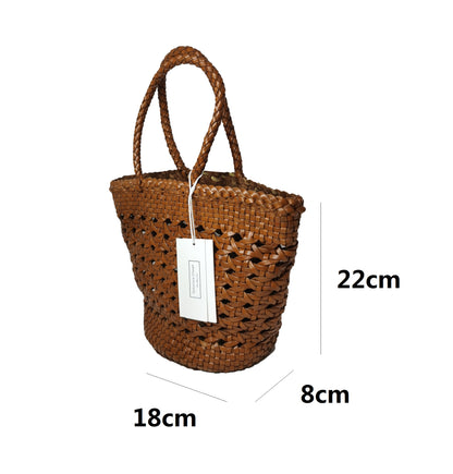 Women's genuine cowhide leather handbag Handwoven Basket V2 design