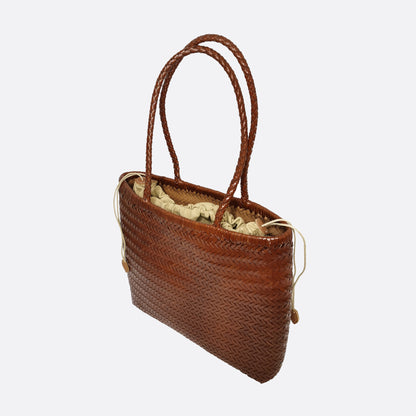 Women's handwoven genuine cowhide leather handbag Square tote