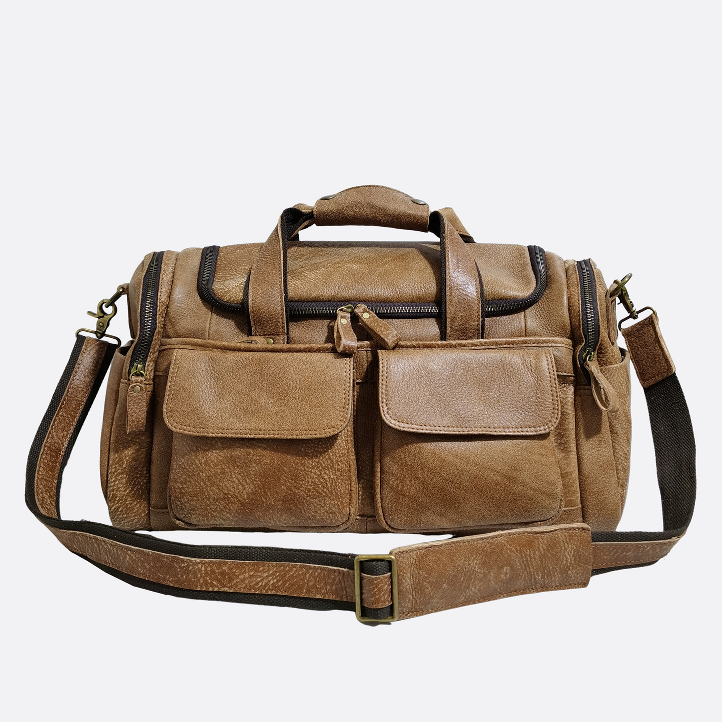 Unisex Women's and Men's genuine cowhide leather duffel travel bag Poches duffel design